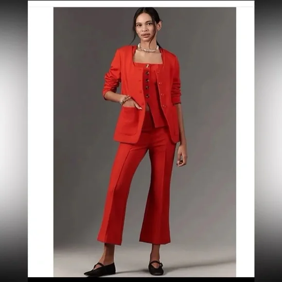 NWT Anthropologie Maeve Scoop-Neck Cutaway Blazer in Red size Medium - Picture 1 of 12